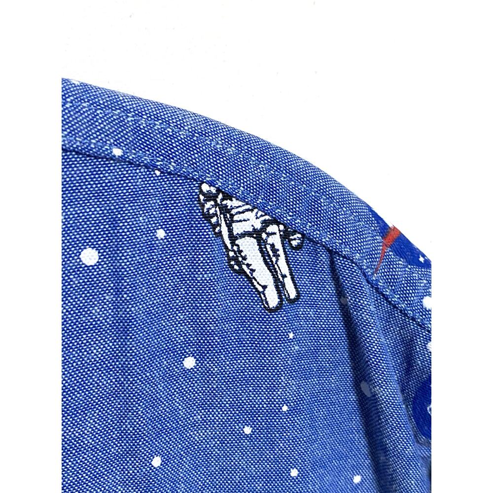 NASA Space Astronaut Mad Engine Oxford Blue Button Shirt Mens M All Over Print - Picture 5 of 8